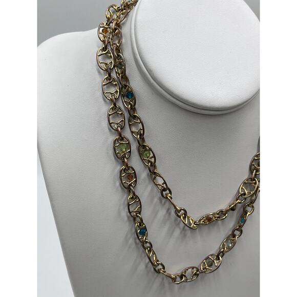 Gas Bijoux Alegria Chain Link Necklace with semi-precious stones 
24k Gold Plate - Picture 9 of 9